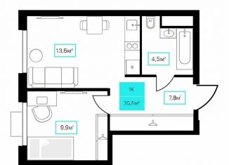 Продается однокомнатная квартира, 35.8 м2, Тюмень, улица Червишевский Тракт, 25