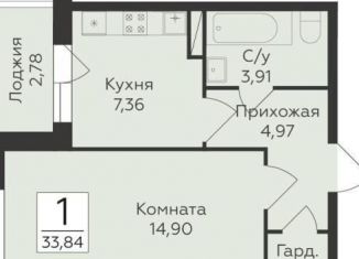 Продам 1-ком. квартиру, 33.8 м2, Воронеж