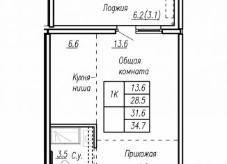 Квартира на продажу со свободной планировкой, 31.6 м2, Барнаул, улица Антона Петрова, 210Б