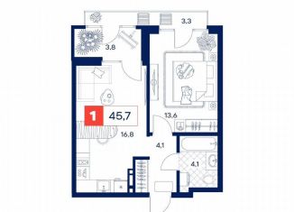 Продаю однокомнатную квартиру, 45.7 м2, Тюмень