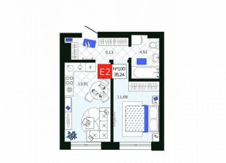 Продажа 1-комнатной квартиры, 35.2 м2, Тула