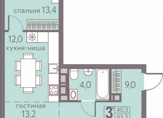 Продается трехкомнатная квартира, 65.3 м2, Пермь