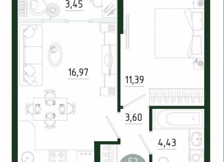 Продается однокомнатная квартира, 39.8 м2, Тула, улица Генерала Маргелова, 9В