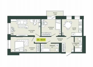 Продажа 3-ком. квартиры, 68.4 м2, Новосибирск