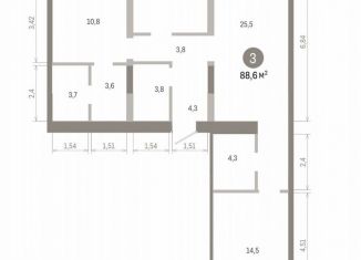 Продам 3-ком. квартиру, 88.6 м2, Екатеринбург, переулок Фёдорова, 4, Ленинский район
