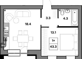 Однокомнатная квартира на продажу, 43.3 м2, Ярославль, улица Шевелюха, 130