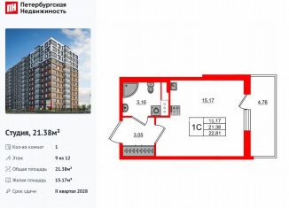 Квартира на продажу студия, 21.4 м2, Санкт-Петербург, муниципальный округ Невская Застава
