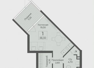 Квартира на продажу студия, 38.3 м2, Крым