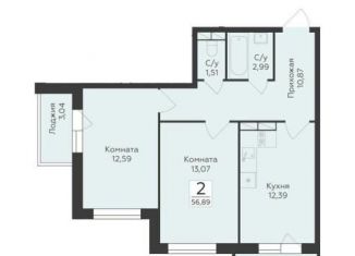 2-ком. квартира на продажу, 56.9 м2, Воронеж