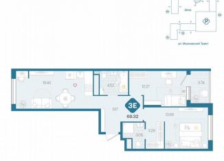 Продается трехкомнатная квартира, 69.3 м2, Тюмень