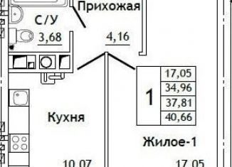 Продаю однокомнатную квартиру, 40.7 м2, деревня Алтуховка
