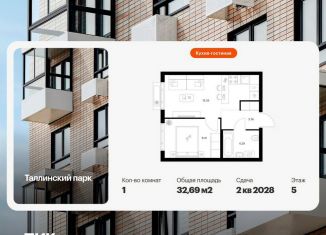 Продажа 1-ком. квартиры, 32.7 м2, городской посёлок Новоселье, ЖК Таллинский Парк, Невская улица, 14Б