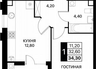 Продажа однокомнатной квартиры, 34.3 м2, Ростов-на-Дону