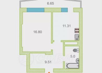 Однокомнатная квартира на продажу, 42.8 м2, Тюмень, улица Александра Протозанова, 12
