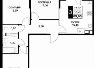 Продам трехкомнатную квартиру, 69.9 м2, Ростов-на-Дону