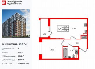Продается 1-комнатная квартира, 35.6 м2, Санкт-Петербург, Невский район