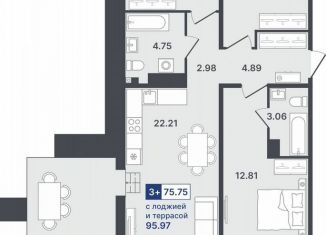 Трехкомнатная квартира на продажу, 75.8 м2, Тюмень, улица Алексея Сергиенко, 1