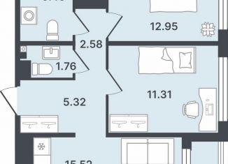 Двухкомнатная квартира на продажу, 54.8 м2, Тюмень, улица Алексея Сергиенко, 1