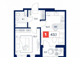 1-ком. квартира на продажу, 43.1 м2, Тюмень