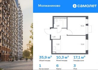 Продажа однокомнатной квартиры, 35.9 м2, Москва, жилой комплекс Молжаниново, к6, САО