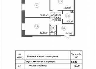 Продам 2-комнатную квартиру, 58.9 м2, Дубовское сельское поселение