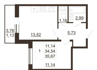 Продается 1-ком. квартира, 35.7 м2, Санкт-Петербург, муниципальный округ Пулковский Меридиан