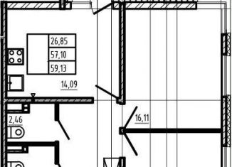 Продается двухкомнатная квартира, 57.1 м2, Сертолово