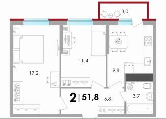 Продается двухкомнатная квартира, 51.8 м2, Тверская область