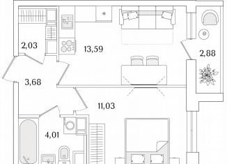 Продам 1-комнатную квартиру, 35.8 м2, Санкт-Петербург, метро Проспект Ветеранов