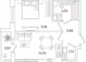 Продам 1-комнатную квартиру, 36.6 м2, Санкт-Петербург, метро Проспект Ветеранов