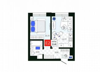 Продам 1-ком. квартиру, 32.5 м2, Тула