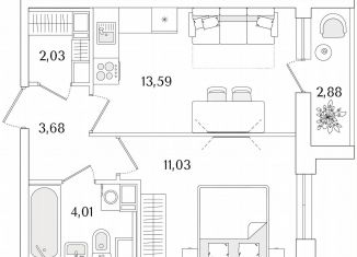 Продажа однокомнатной квартиры, 35.8 м2, Санкт-Петербург, метро Проспект Ветеранов