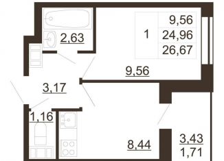 Продам 1-комнатную квартиру, 26.7 м2, Санкт-Петербург, муниципальный округ Пулковский Меридиан