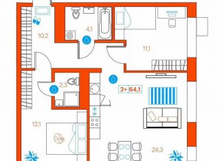 Продается 2-комнатная квартира, 63.9 м2, Тюмень, улица Ветеранов Труда, 36к1