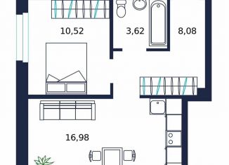1-ком. квартира на продажу, 38.3 м2, Тюмень, Центральный округ, улица Мелиораторов, 6А