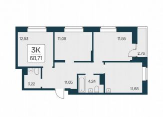 Продам 3-ком. квартиру, 68.7 м2, Новосибирск