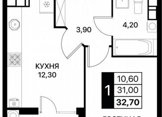 Однокомнатная квартира на продажу, 32.7 м2, Ростов-на-Дону