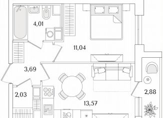 Однокомнатная квартира на продажу, 35.8 м2, Санкт-Петербург, метро Проспект Ветеранов