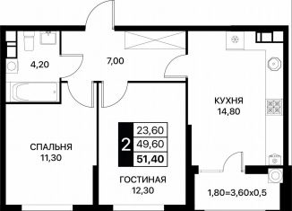 Продаю 2-комнатную квартиру, 51.4 м2, Ростов-на-Дону