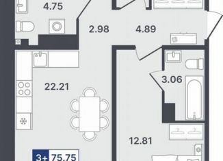 Продажа трехкомнатной квартиры, 75.8 м2, Тюмень, улица Алексея Сергиенко, 1