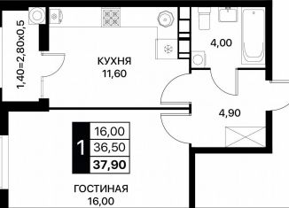 Продажа однокомнатной квартиры, 37.9 м2, Ростов-на-Дону