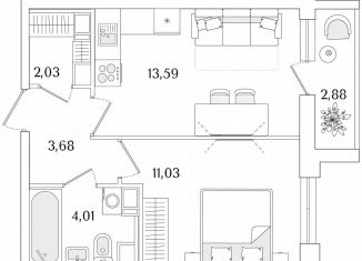 Продам однокомнатную квартиру, 35.8 м2, Санкт-Петербург, метро Проспект Ветеранов