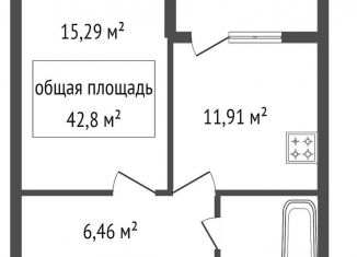 Продается однокомнатная квартира, 42.8 м2, Новосибирск, Рябиновая улица, 14/1, ЖК 1-й на Рябиновой