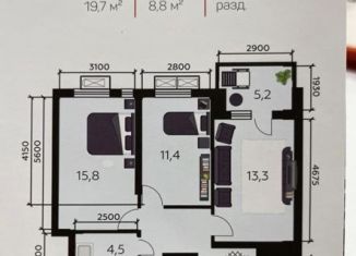 3-комнатная квартира на продажу, 74.5 м2, Краснодар, улица Снесарева, 10к3, улица Снесарева