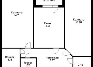 Продаю двухкомнатную квартиру, 59.6 м2, Краснодар, Зиповская улица, 40, Зиповская улица