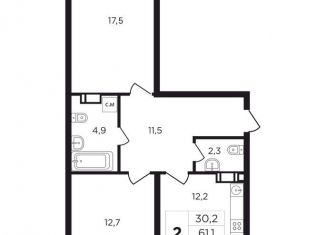 Продам 2-комнатную квартиру, 64.2 м2, Калужская область