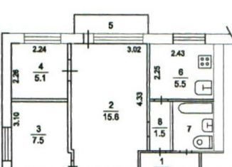 Трехкомнатная квартира на продажу, 41 м2, Голицыно, Западный проспект, 4