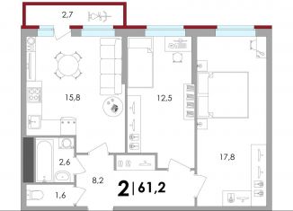 Продам 2-ком. квартиру, 61.2 м2, Тверь, ЖК Южный