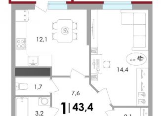 1-ком. квартира на продажу, 43.4 м2, Тверь, ЖК Южный