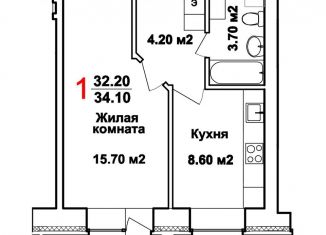 Продается 1-комнатная квартира, 34.1 м2, Нижний Новгород, метро Буревестник